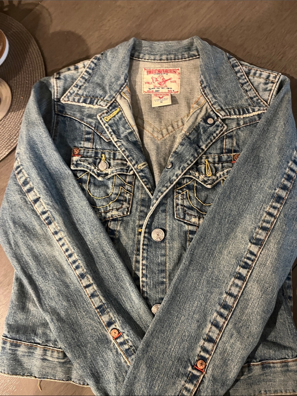 True Religion Women's Faded Blue Denim Trucker Jacket